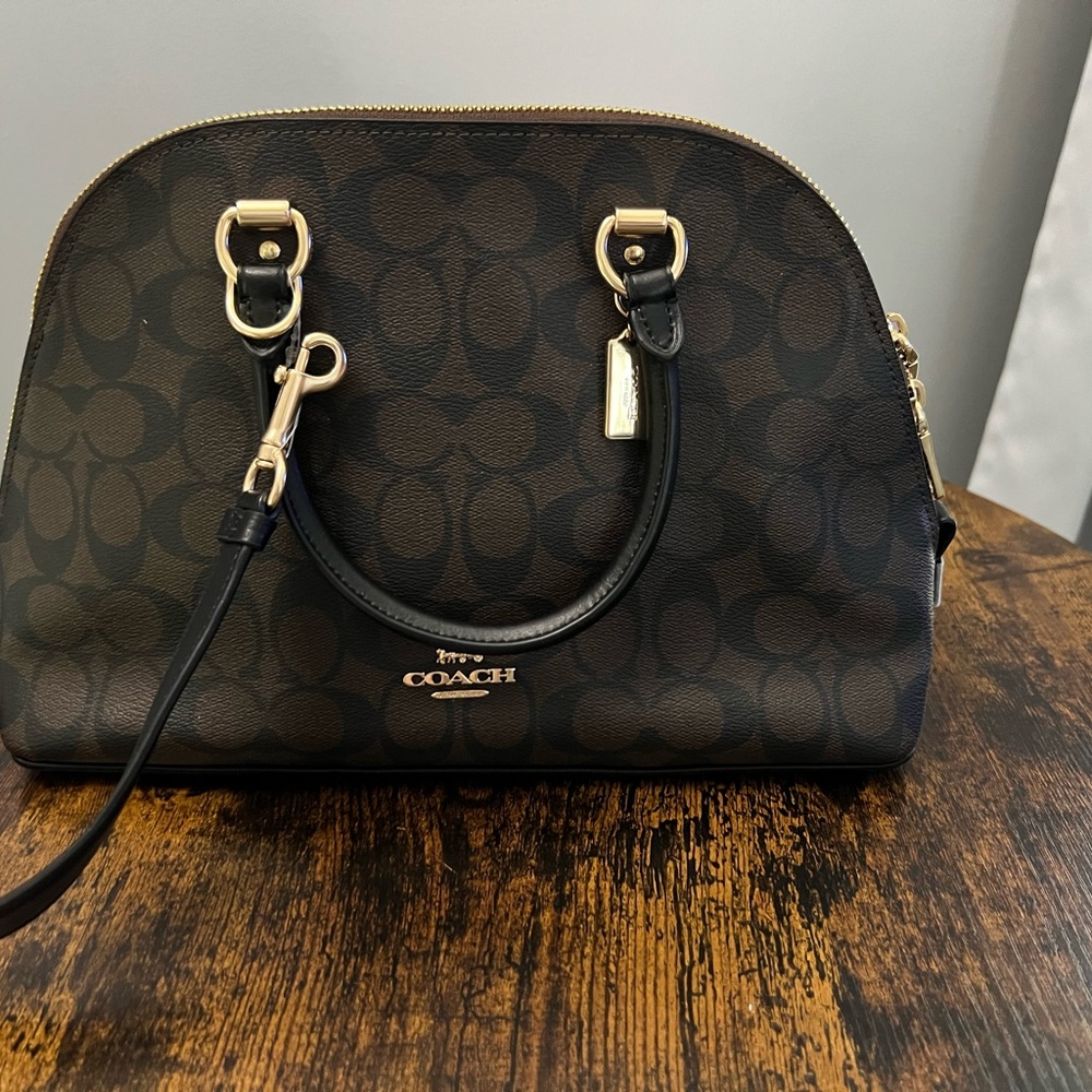 Coach Dark Brown and Black Signature Satchel